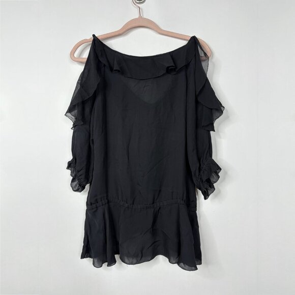2/$30 White House Black Market Ruffled Cold Shoulder Silk Tunic Blouse XS #9908 - Picture 4 of 8